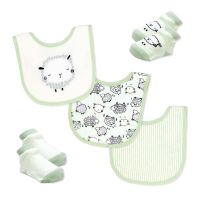 5 Piece Bib and Sock Set: Sage Sheep