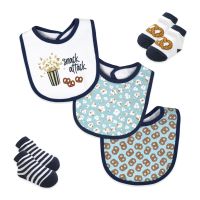 5 Piece Bib and Sock Set: Navy Snack Attack