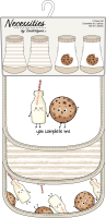 5 Piece Bib and Sock Set: Sand Milk and Cookies 