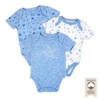 3 Pack Heather Organic Cotton Bodysuits: Blue Stars