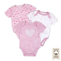 3 Pack Heather Organic Cotton Bodysuits: Pink Hearts