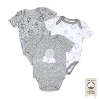 3 Pack Heather Organic Cotton Bodysuits: Grey Balloons