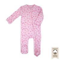 All Over Print Organic Cotton Heather Sleeper: Pink Hearts