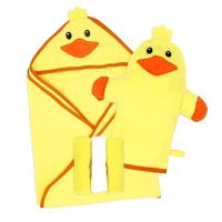 5pc Bath Set - Hooded Towel / Washmitt / 3 Washcloths: Yellow Duck