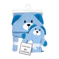 5pc Bath Set - Hooded Towel / Washmitt / 3 Washcloths: Blue Dog