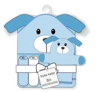 5pc Bath Set - Hooded Towel / Washmitt / 3 Washcloths: Blue Dog