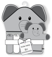 5pc Bath Set - Hooded Towel / Washmitt / 3 Washcloths: Grey Elephant