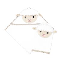 Ivory Lamb Hooded Towel with Washmitt