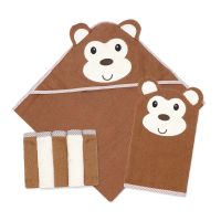 Hooded Towel with Washmitt and 5 Washcloth Set: Mocha Monkey
