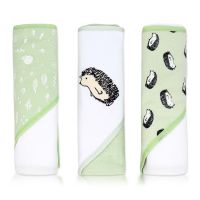 3 Pack Hooded Towel Set: Green Hedgehog