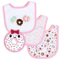 4 Piece Set - 3 Bibs + 1 Silicone Teether: Pink Bakery 
