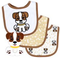 4 Piece Set - 3 Bibs + 1 Silicone Teether: Tan Dog