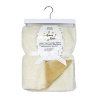 2 Layer Faux Fur Plush Blanket: Ivory/Tan