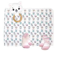 4pc Knit Swaddle Set: White Kitty