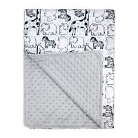 2 Layer Reversible Mink /Popcorn Blanket: Grey Zoo Friends