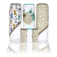 6pc Bath Set - 3 Hooded Towels w/ 3 Washcloths: Tan Doggies