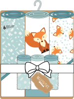6pc Bath Set - 3 Hooded Towels w/ 3 Washcloths: Teal Fox