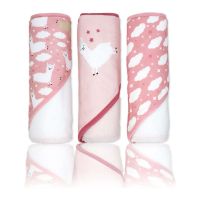 6pc Bath Set - 3 Hooded Towels w/ 3 Washcloths: Pink Llama 