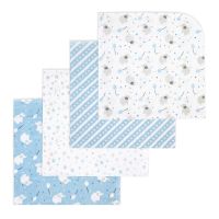 4 Pack Flannel Receiving Blankets:  Blue Elephant & Balloon 