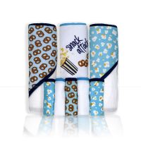 8pc Bath Set - 3 Hooded Towels w/ 5 Washcloths: Blue Snack Attack