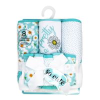 8pc Bath Set - 3 Hooded Towels w/5 Washcloths: Aqua Pretty as a Daisy