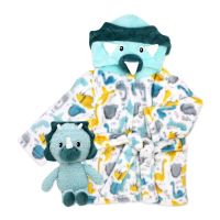 Plush Hooded Bathrobe with Toy: Teal Dino