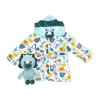 Plush Hooded Bathrobe with Toy: Teal Dino