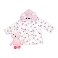 Plush Hooded Bathrobe with Toy: Pink Bear