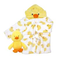 Plush Hooded Bathrobe with Toy: Yellow Duck 