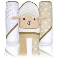 6pc Bath Set – 3 Hooded Towels w/ 3 Washcloths: Tan Lamb