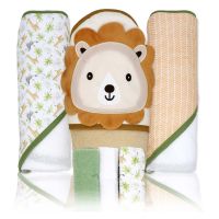 6pc Bath Set – 3 Hooded Towels w/ 3 Washcloths: Green Lion