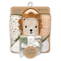 6pc Bath Set – 3 Hooded Towels w/ 3 Washcloths: Green Lion