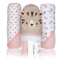 6pc Bath Set – 3 Hooded Towels w/ 3 Washcloths: Pink Tiger