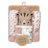 6pc Bath Set – 3 Hooded Towels w/ 3 Washcloths: Pink Tiger