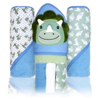 6pc Bath Set – 3 Hooded Towels w/ 3 Washcloths: Blue Dino