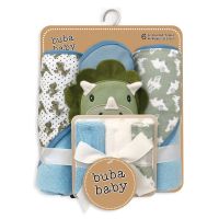 6pc Bath Set – 3 Hooded Towels w/ 3 Washcloths: Blue Dino