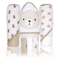 6pc Bath Set – 3 Hooded Towels w/ 3 Washcloths: Tan Teddy