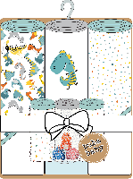9pc Hooded Towel w/ Washcloth & 3 Bath Toys Set: Teal Dino 