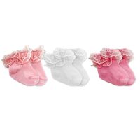 3pc Lace Trim Cuff Socks: Pink