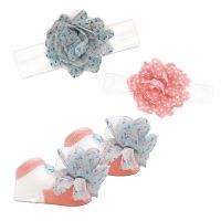 3pc Chiffon Headband & Sock Set: Rose Flowers