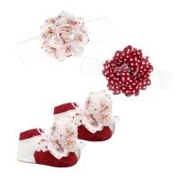 3pc Chiffon Headband & Sock Set: Red Flowers