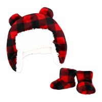 Hunters Cap with Matching Bootie Set: Red Buffalo Plaid 