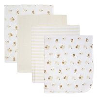 4 Pack Flannel Receiving Blankets: Tan Folliage 