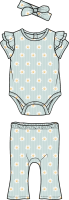 Girls INF 3 Piece Pant Set : Blue Daisy