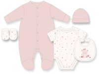 Girl's 5pc Ribbed Velour Set: Pink Bear