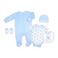 Boy's 5pc Ribbed Velour Set: Blue Bear 