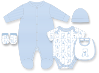 Boy's 5pc Ribbed Velour Set: Blue Bear 