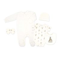 Neutral 5pc Ribbed Velour Set: White Giraffe