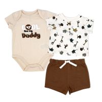 Boys NB 3 Piece Henley Bodysuit Short Set: Cool Like my Daddy- Animals