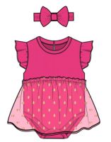 Girls NB 2 Piece Rib Bodysuit Tutu Dress: Fuchsia 